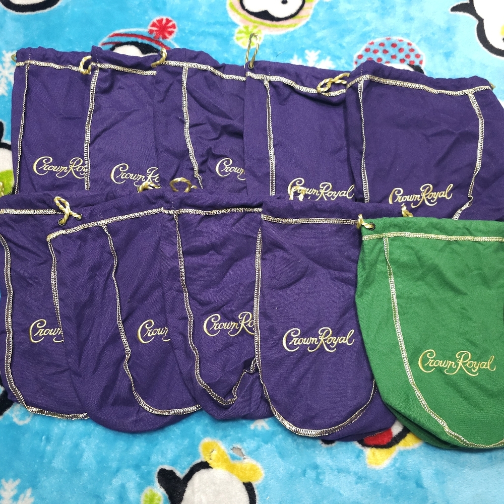 Crown Royal Bags 10. 9 Purple, One Green. Excellent Condition.
